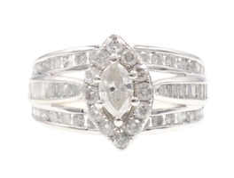 2.0 Ctw Marquise, Round & Baguette Diamond 10KT Gold Halo Engagement Ring UD