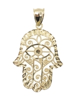 Diamond-Cut 10KT Yellow Gold Openwork Filigree Hamsa Pendant 1.6" by ASK - 2.88g