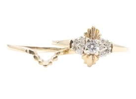 0.33 ctw Round Diamond Art Deco Style 14KT Yellow Gold Women's Wedding Ring Set