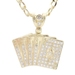 10KT Yellow Gold CZ Deck of Card Pendant with 24" Figaro Chain Necklace 9.8g 