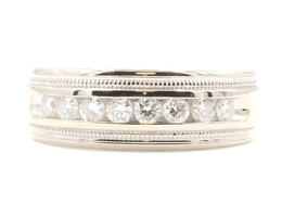 0.55 ctw Round Diamond 14KT White Gold 7.5mm Channel Band Milgrain Wedding Band