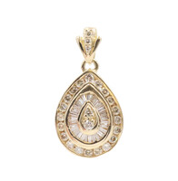 14KT Double Halo 1.20 ctw Round and Baguette Cut Diamond Tear Drop Pendant 6.1g