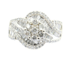 Women's 2.40 Ctw Round & Baguette Diamond 10KT Gold Swirl Cluster Ring JWBR 8.3g