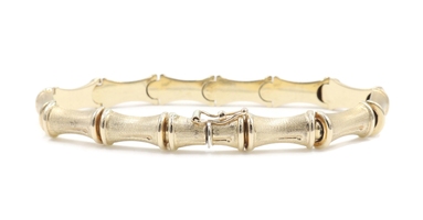 Italy Satin-Finish 14KT Yellow Gold 7.8mm Bamboo Link Bracelet 7 1/4" - 11.73g