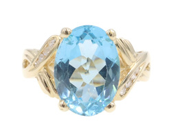 5.45 Ct Oval Blue Topaz & Round Diamond 14KT Gold Twisted Shank Cocktail Ring