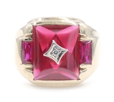 6.30 Ctw Cabochon & Baguette Lab-Created Ruby & Diamond Accent 10KT Gold Ring