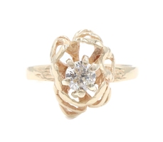 Women's Floral Style 0.35 Ct Solitaire Round Cut Diamond 14KT Yellow Gold Ring