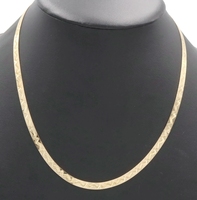 Etched Detailed 10KT Yellow Gold 4.9mm Wide Herringbone Chain Necklace 20" 10.1g