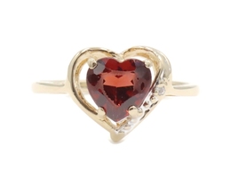Women's 0.80 Ct Heart-Cut Garnet & Single-Cut Diamond 10KT Gold Ring Size 3 3/4