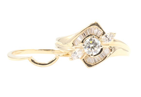 0.66 Ctw Round, Marquise & Baguette Diamond 14KT Gold Wedding Ring Set CI 5.41g