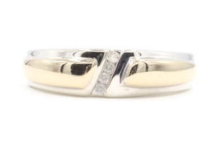 Diagonal 0.07 Ctw Round Diamond Channel 10KT Two-Tone Gold Wedding Band Ring
