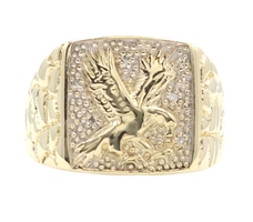 Men's Estate 10KT Yellow Gold Soaring Eagle Diamond Accent Square Signet Ring 