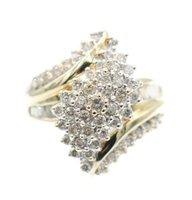 1.40 Ctw Round & Baguette Diamond 10KT Yellow Gold Waterfall Cluster Bypass Ring