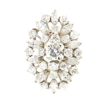 2.55 ctw Round and Marquise Diamond Estate 14KT White Gold Women's Cluster Ring