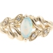 0.24 Ct Marquise Cabochon Natural Opal & Round Diamond 14KT Gold Leaf Motif Ring