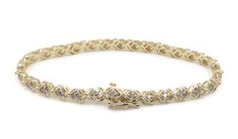 Women's Estate 0.87 Ctw Round Diamond 10KT Yellow Gold X-Link Tennis Bracelet 7"