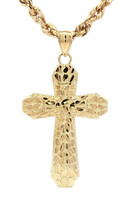 Religious 10KT Yellow Gold 2" Nugget Cross Pendant on 21" Heavy 10KT Rope Chain