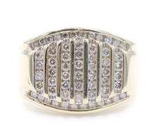 Men's 7-Row Channel 1.18 Ctw Round Diamond 14KT Yellow Gold Statement Ring 11.9g