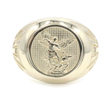 Men's St. Michael Archangel 14KT Yellow Gold Signet Cross Statement Ring 12.94g