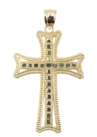 Religious 10KT Yellow Gold Square Motif Milgrain Cross Pendant 1.5" NG - 1.97g