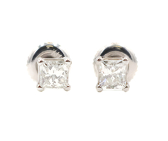 Solitaire 0.66 Ctw Princess Cut Diamond 14KT White Gold 4.6mm Stud Earrings