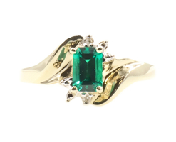 Lab Created Emerald Cut 0.54 ctw Emerald & 0.02 ctw Diamond 10K Yellow Gold Ring