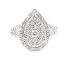 1.48 Ctw Round Diamond Pear Cluster 10KT White Gold Halo Engagement Ring 3.99g