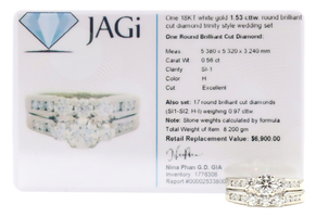 18KT White Gold 1.53 cttw Round Brilliant Trinity Style Wedding Ring Set 8.2g 