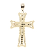 Milgrain 10KT Yellow Gold Square Motif Cross Necklace Pendant 1.5" NG - 1.90g