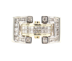 Men’s Estate 14K Two Tone Gold Diamond Ring 1.45 CTW Round Princess Cut 9.39g 