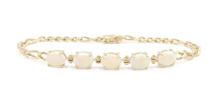 Women's Italy 3.20 Ctw Cabochon Natural Opal 14KT Yellow Gold Figaro Bracelet 7"