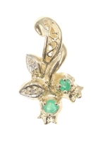 Floral Filigree 0.06 Ctw Natural Emerald & Diamond 10KT Gold 18.5mm Pendant 1.2g