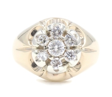1.10 Ctw Round Cut Diamond 14KT Yellow Gold Flower Cluster Statement Ring 9g HJW