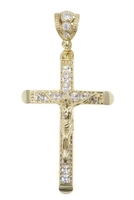 Large 10KT Yellow Gold Princess & Round CZ Crucifix Cross Pendant 2.9" CAL 10.0g