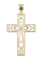 Diamond-Cut 14KT Yellow Gold Filigree Cross Necklace Pendant 1.7" MA - 2.46g