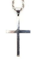 Sterling Silver (925) Classic Cross Pendant on 925 Silver Rope Necklace 24" 38g