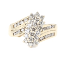 Women's 0.80 Ctw Round Diamond Waterfall Cluster 14KT Yellow Gold Bypass Ring
