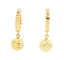 Diamond-Cut Hoop with Dangle Ball Pair Earrings 14KT Yellow Gold - 1.92 Grams