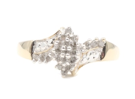 Women's 0.20 Ctw Round Diamond Marquise Cluster 10KT Gold Bypass Ring - 4.24g
