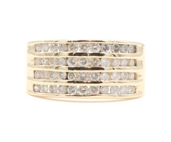 Estate 4-Row 1.0 Ctw Round Cut Diamond 14KT Yellow Gold 9.9mm Wide Ring - 6.71g