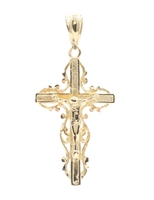 Religious 14KT Yellow Gold Crucifix Cross Filigree 34mm Necklace Pendant - 1.7g