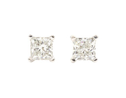 5/8 ctw Princess Cut Natural Diamond 14KT White Gold Solitaire Stud Earrings 