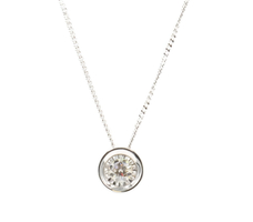 0.15 ctw Round Diamond Solitaire 10KT White Gold Bezel Pendant on 19" Necklace