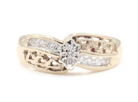 Women's 0.20 Ctw Round Diamond 10KT Yellow Gold Open Heart Bypass Ring AM-G 3.9g