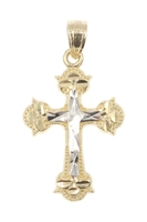Diamond-Cut 10KT Two-Tone Gold Religious Cross Necklace Pendant 1" - 0.80g