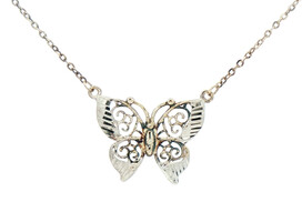 Women's Diamond-Cut 14KT White Gold Butterfly Cable Chain Necklace 18" AE 1.34g