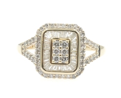 1.0 Ctw Round & Baguette Diamond Rectangle Cluster 10KT Gold Double Halo Ring