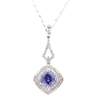 0.85 Ct Synthetic Tanzanite & Round Diamond 14KT Gold Pendant on 14KT Chain 18"