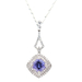 0.85 Ct Synthetic Tanzanite & Round Diamond 14KT Gold Pendant on 14KT Chain 18"