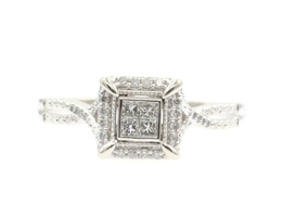 Women's 0.32 Ctw Princess & Round Diamond 10KT White Gold Square Halo Ring 3.5g